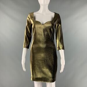 AREA Size S Gold Cotton Blend Metallic Mini Dress